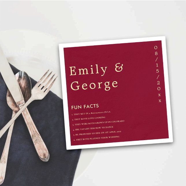 Elegant Classy Burgundy Guld Roligt Facts Bröllop Pappersservett (Skapare uppladdad)