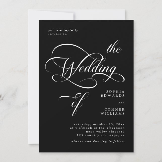 Elegant Classy Calligraphy Bröllop Black Inbjudningar (Framsida)