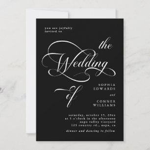 Elegant Classy Calligraphy Bröllop Black Inbjudningar