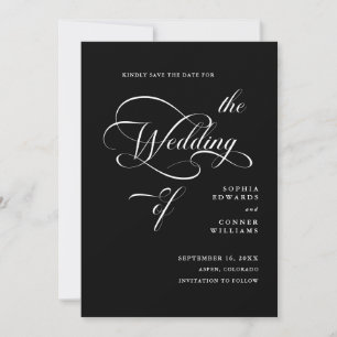 Elegant Classy Calligraphy Bröllop Black Spara Datumet