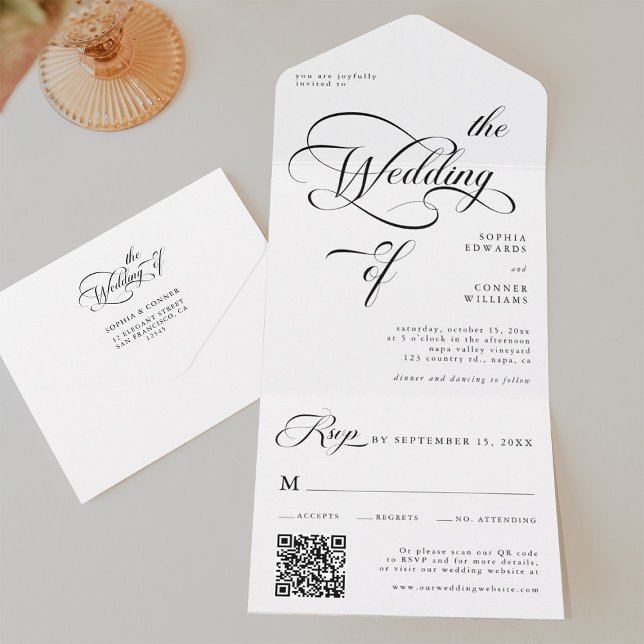 Elegant Classy Calligraphy Bröllop Black & White (Inside & Back)