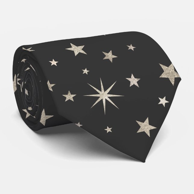 Elegant Classy Charcol Grått Silver Stars Monogram Slips (Rullad)