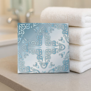Elegant Classy Chic Blue Metallic Baroque Gräns Kakelplatta