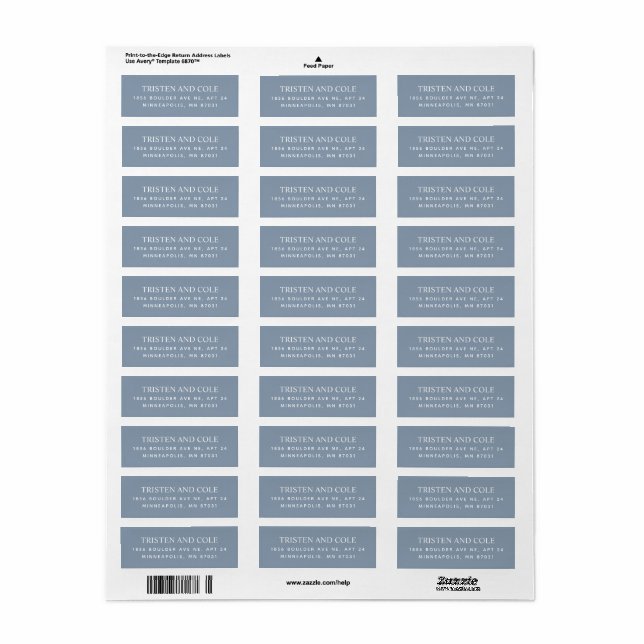 Elegant Classy Dusty Blue-Returadress Returadress Etikett (Helt Ark)