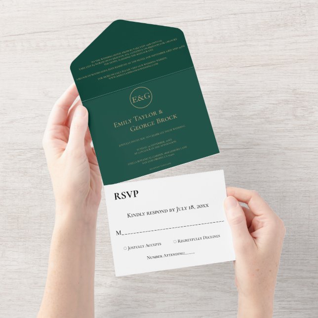 Elegant Classy Emerald Grönt Guld Monogram Bröllop (Tearaway)