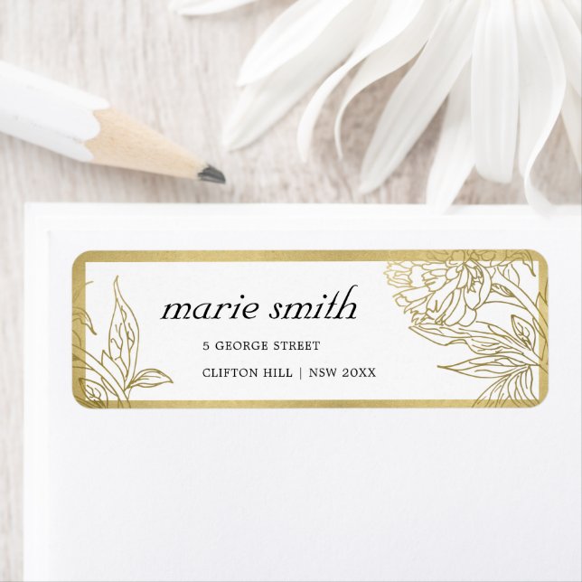 ELEGANT CLASSY GOLD FOIL BLOMMIGT ADDRESS ETIKETT RETURADRESS ETIKETT (Insitu)