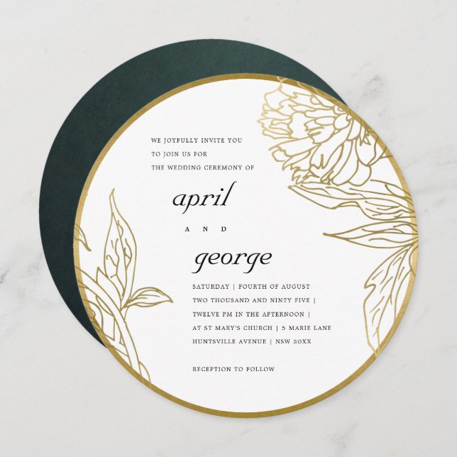 ELEGANT CLASSY GOLD FOIL BLOMMIGT WEDDING INVITE TACK KORT (Fram/baksida)
