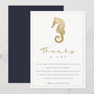 ELEGANT CLASSY GOLD FOIL NAVY SEAHORSE BRÖLLOP TACK KORT
