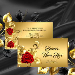 Elegant Classy Golden Röd ros Guld Löv Blommigt Visitkort