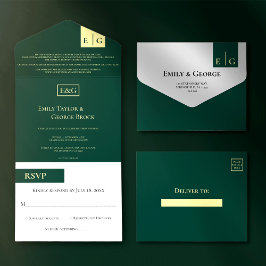 Elegant Classy Grönt Guld Monogram Modern Bröllop