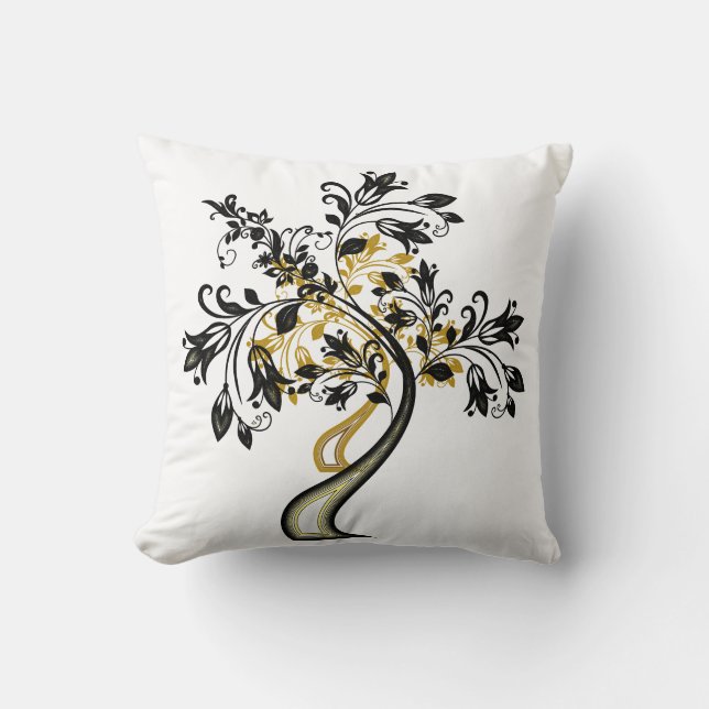 Elegant Classy Guld Black Livets träd Zen Yoga Kudde (Framsida)