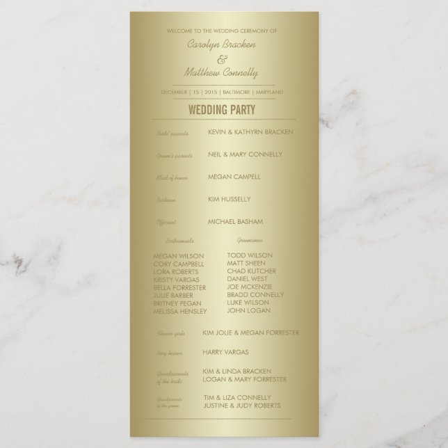 Elegant Classy Guld Ceremony-programrabattkort Program (Framsida)