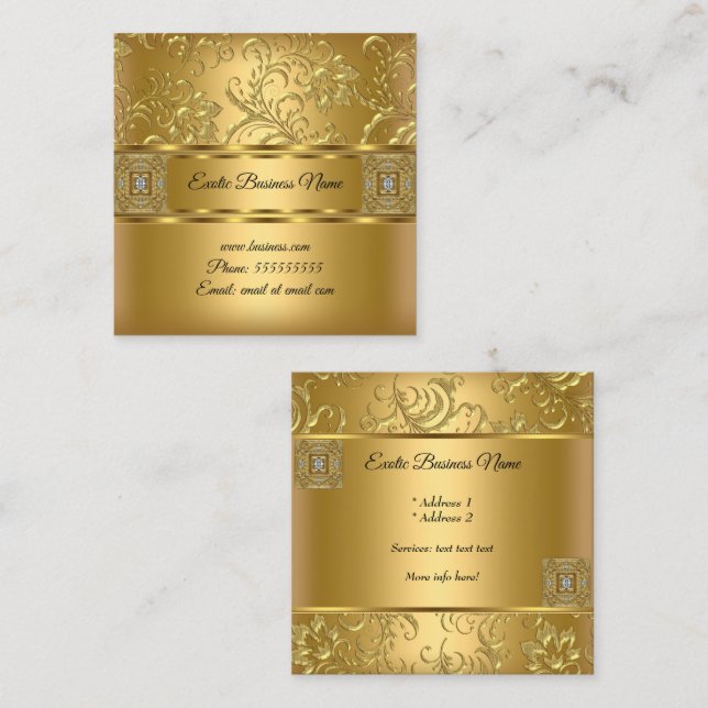 Elegant Classy Guld Damask-Blommigt - se Fyrkantigt Visitkort (Fram/baksida)