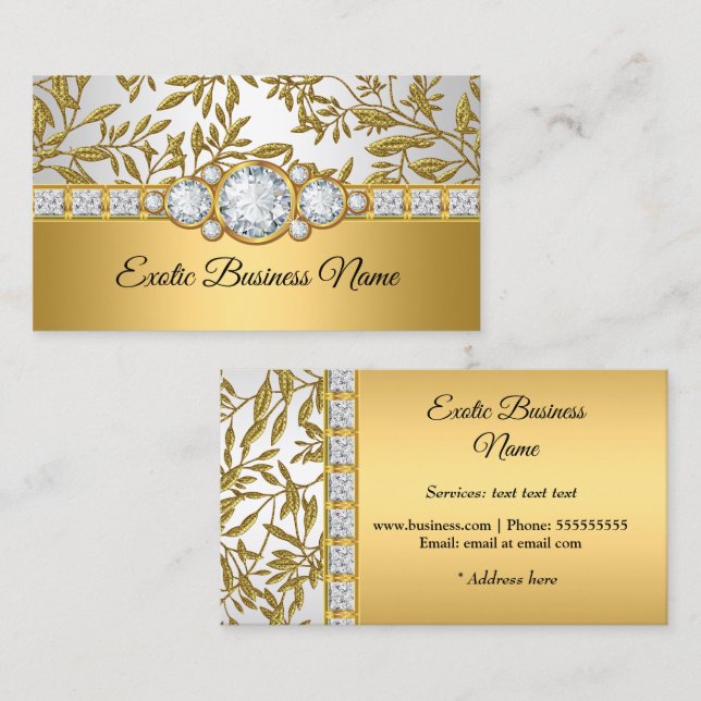 Elegant Classy Guld Damask Blommigt White Visitkort (Fram/baksida)