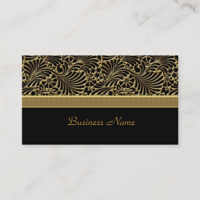Elegant Classy Guld Damask Embossed black Visitkort (Framsida)