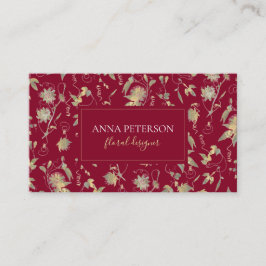Elegant Classy Guld Passion Flower Burgundy Red Visitkort