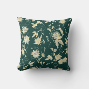 Elegant Classy Guld Passion Flowers Emerald Grönt Kudde