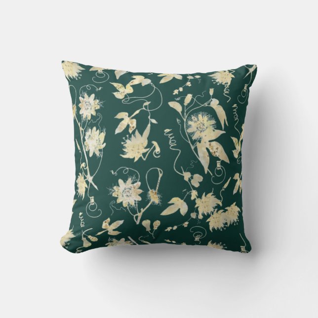 Elegant Classy Guld Passion Flowers Emerald Grönt Kudde (Framsida)