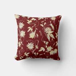 Elegant Classy Guld Passion Flowers Mörk Red Kudde