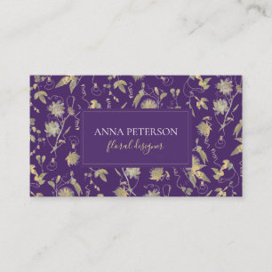 Elegant Classy Guld Passionblommor Vine på Lila Visitkort