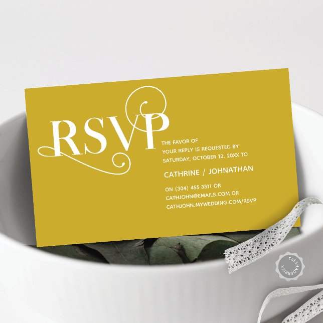 Elegant Classy, Guld Script, OSA-svar Tilläggskort (Elegant Classy, Invitation RSVP respond Enclosure Card, in Classy Gold themed)