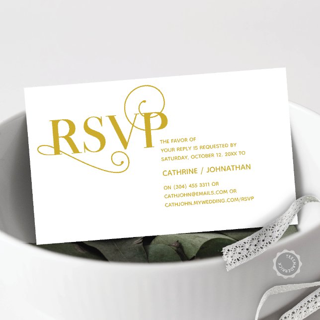 Elegant Classy, Guld Script, OSA-svar Tilläggskort (Elegant Classy, Invitation RSVP respond Enclosure Card, in Classy Gold themed)