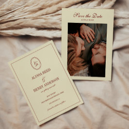 Elegant Classy Ivory Monogram Script Wedding Photo Spara Datumet