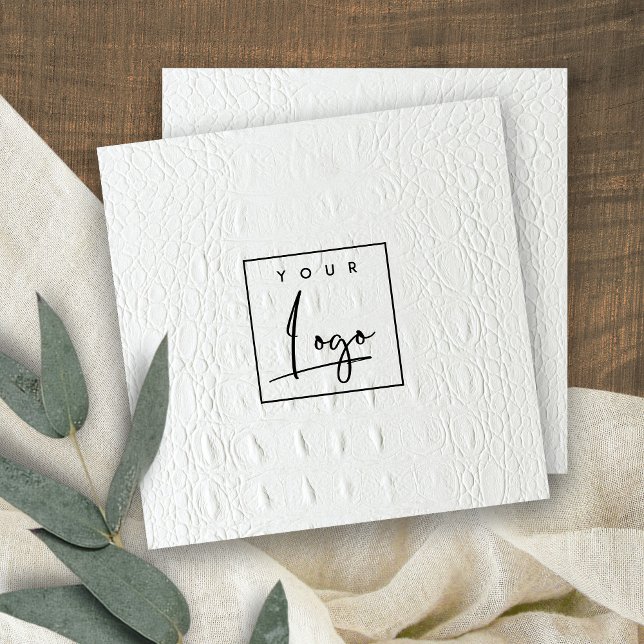Elegant Classy Logotyp Ivory White Leather Struktu Fyrkantigt Visitkort (Skapare uppladdad)