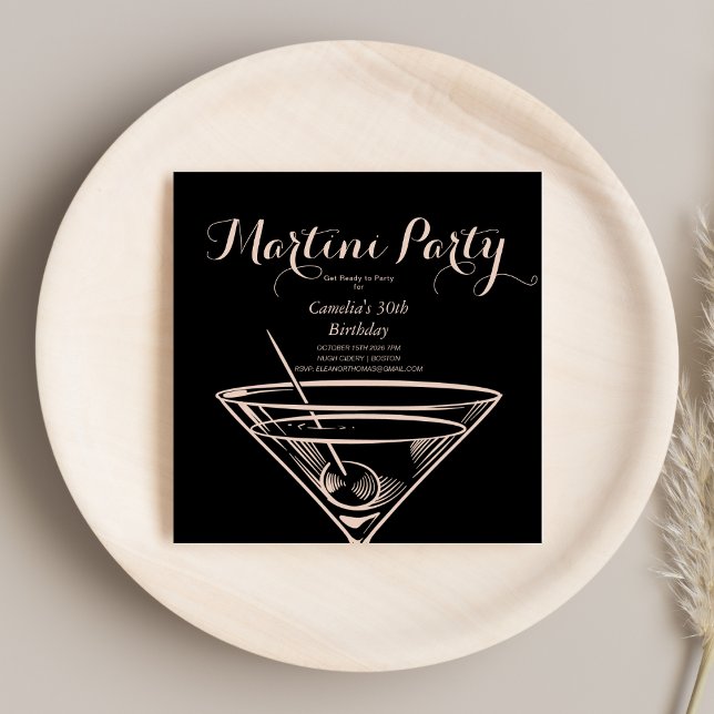 Elegant Classy Martini Dink Vuxen Black Birthday Inbjudningar (Skapare uppladdad)
