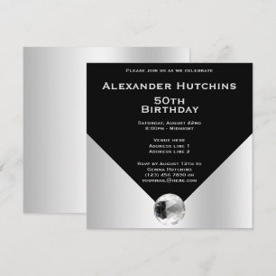 Elegant Classy Masculine Black & Silver Birthday Inbjudningar