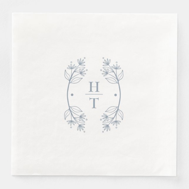 Elegant Classy Monogram Dusty Blue Bröllop Napkins Pappersservett (Framsida)