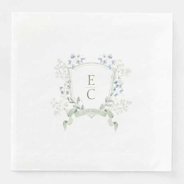 Elegant Classy Monogram Vapensköld Bröllop Napkins Pappersservett (Framsida)