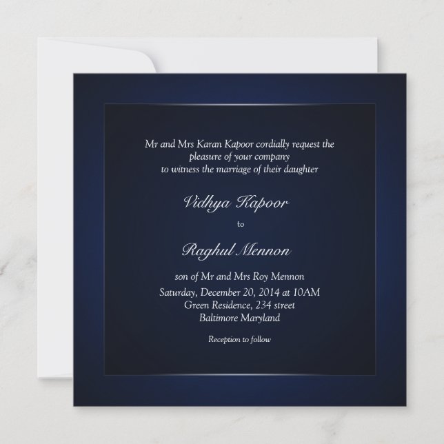 Elegant Classy Mönster Blue Wedding bjudande Inbjudningar (Framsida)