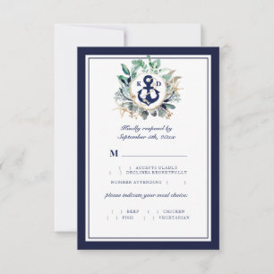 Elegant Classy Navy Anchor Greenery Meal Choice OSA Kort