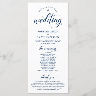 Elegant Classy Navy Blue, Bröllop Ceremony Program