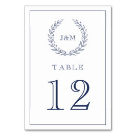 Elegant Classy Navy Blue Bröllop Monogram Bordsnummer