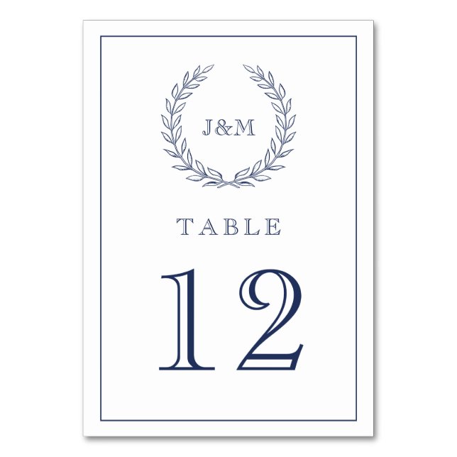Elegant Classy Navy Blue Bröllop Monogram Bordsnummer (Framsidan)