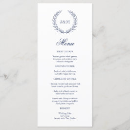 Elegant Classy Navy Blue Bröllop Monogram Meny