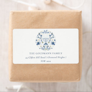 Elegant Classy Navy Blue Hanukkah Blommigt Adress Fraktsedel