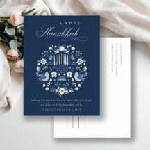 Elegant Classy Navy Blue Lycklig Hanukkah Blommigt
