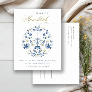 Elegant Classy Navy Blue Lycklig Hanukkah Blommigt Helg Vykort
