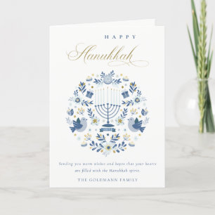 Elegant Classy Navy Blue Lycklig Hanukkah Blommigt Helgkort