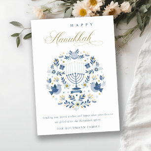 Elegant Classy Navy Blue Lycklig Hanukkah Blommigt Julkort