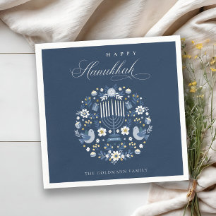 Elegant Classy Navy Blue Lycklig Hanukkah Blommigt Pappersservett
