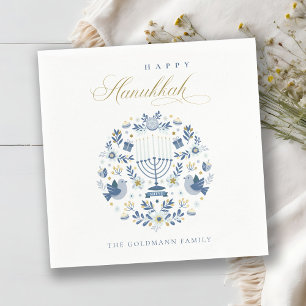 Elegant Classy Navy Blue Lycklig Hanukkah Blommigt Pappersservett