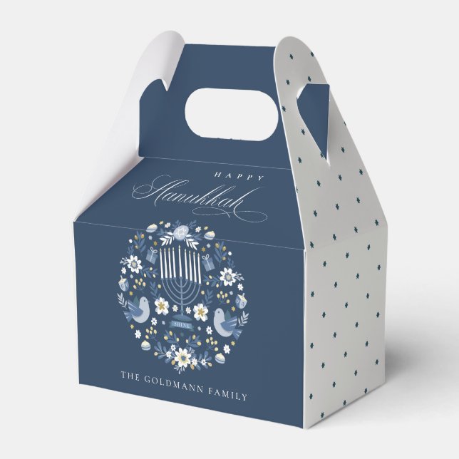 Elegant Classy Navy Blue Lycklig Hanukkah Blommigt Presentaskar (Framsidan Sidan)