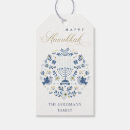 Elegant Classy Navy Blue Lycklig Hanukkah Blommigt Presentetikett