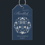 Elegant Classy Navy Blue Lycklig Hanukkah Blommigt Presentetikett<br><div class="desc">Om du behöver ytterligare anpassningar kan du kontakta mig på yellowfebstudio@gmail.com.</div>