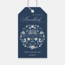Elegant Classy Navy Blue Lycklig Hanukkah Blommigt