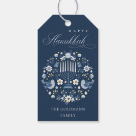 Elegant Classy Navy Blue Lycklig Hanukkah Blommigt Presentetikett
